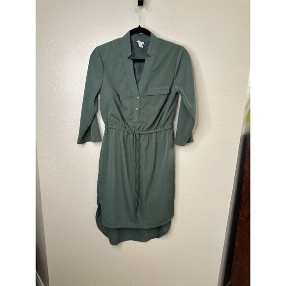 Merona Women's Green Dress size small‎ long sleeve button drawstring pullover - Picture 1 of 7
